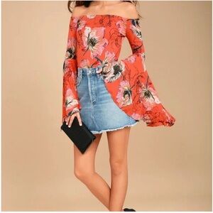 We The Free Orange Birds of Paradise Bell Sleeve Blouse